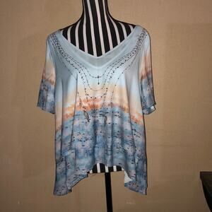 Tendency Asymmetric Boho Hippie  Oversized Fairy CottageCore Blue  Summer Top